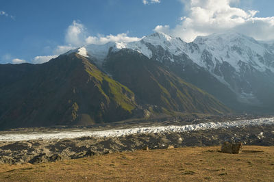 Scenic view of snowcapped mountains against sky