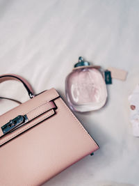 High angle view of personal accessories on table