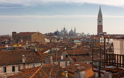 High angle view of buildings in city