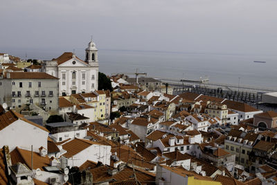 High angle view of buildings in city