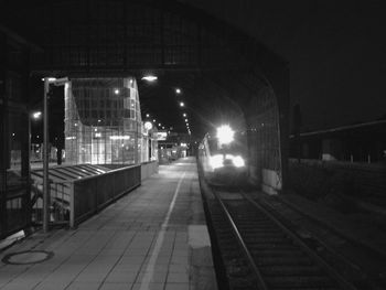 Railroad tracks at night