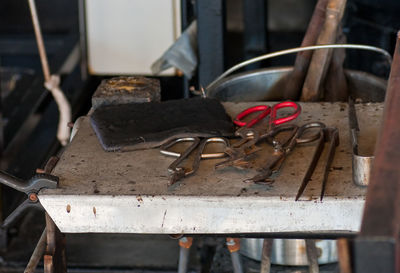 High angle view of rusty chain