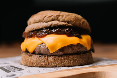 Close-up of bread in plate on table