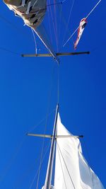 Low angle view of cables against clear blue sky