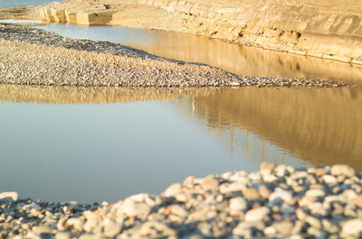Reflection of rocks in lake