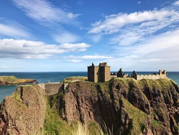 Panoramic view of sea and rocks against sky