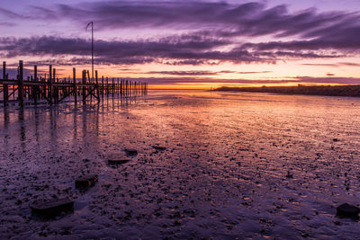 Scenic view of beach against sky during sunset