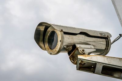 Close-up low angle view of a security camera