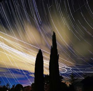 Low angle view of silhouette fireworks against sky at night