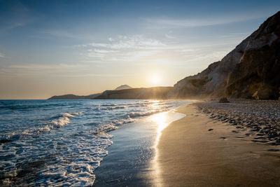 Fyriplaka beach on sunset, milos island, cyclades, greece