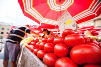 Close-up of tomatoes for sale at market stall