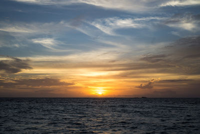 Scenic view of sea against sky at sunset