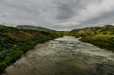 Scenic view of landscape against cloudy sky