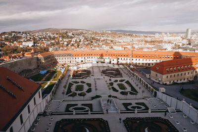 High angle view of garden against sky