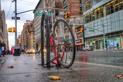 Bicycles on road in city