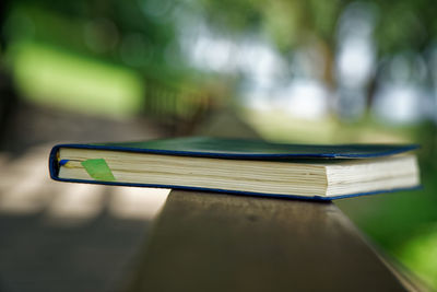 Close-up of books on table