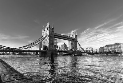 View of bridge over river against cloudy sky
