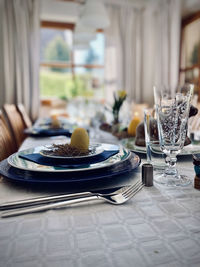 Close-up of place setting on table