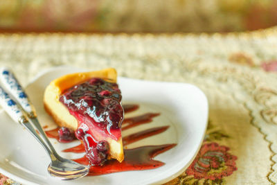 Close-up of dessert in plate on table