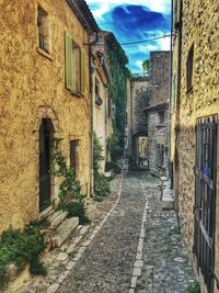 Street amidst houses against sky