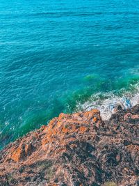 High angle view of rocks on beach