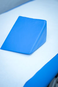 High angle view of blue paper on table