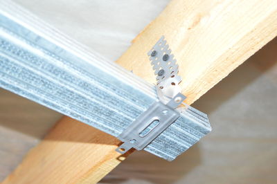 High angle view of clothespins on table