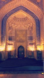 Interior of illuminated temple building