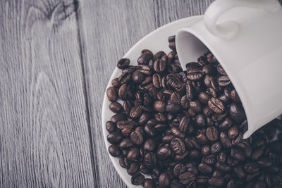 High angle view of coffee beans on table