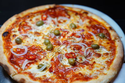 Close-up of pizza on table