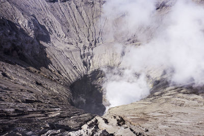 Smoke emitting from volcanic mountain