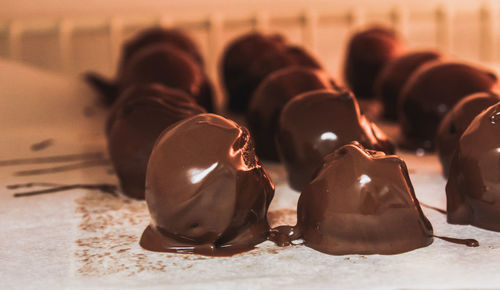 Close-up of chocolate cake on table