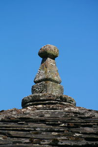 Low angle view of statue against clear blue sky