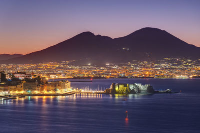 View over the gulf of naples before sunrise with mount vesuvius in the back