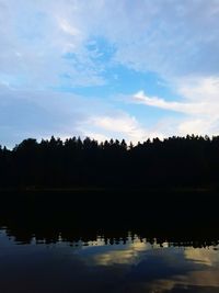 Scenic view of lake against cloudy sky