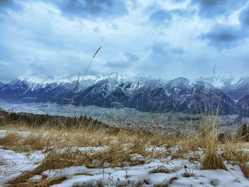 Scenic view of snowcapped mountains