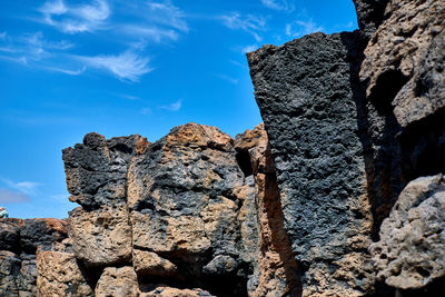 Low angle view of rock formations against sky