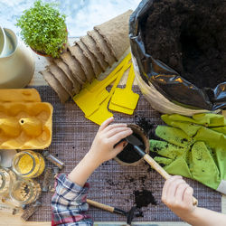 High angle view of man working in workshop