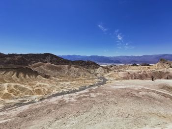 Scenic view of desert against clear blue sky