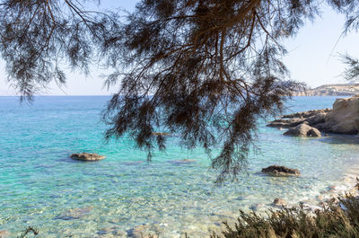 Scenic view of sea against clear sky