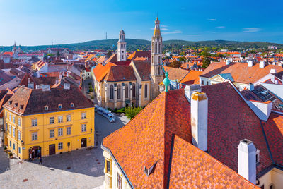 High angle view of townscape against sky