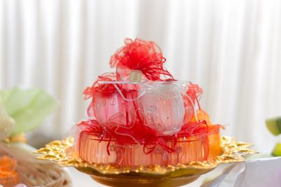 Close-up of ice cream in plate on table