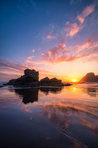 Scenic view of sea against sky during sunset