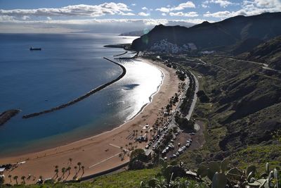 High angle view of beach against sky