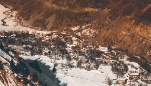 High angle view of crowd in city during winter