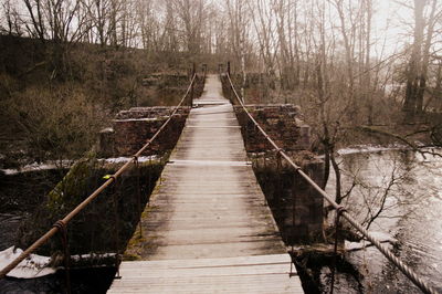 Footbridge over stream amidst trees