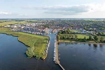 Aerial from the traditional village spakenburg in the netherlands
