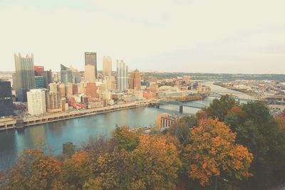 View of river with buildings in background