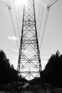 Low angle view of electricity pylon against sky