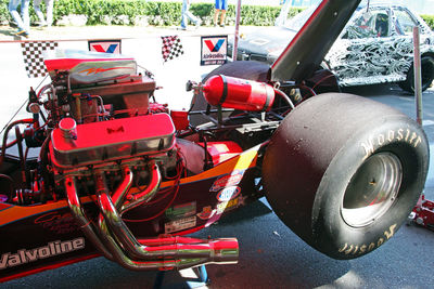 Close-up of red vintage car